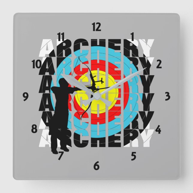 Archery Sport Cool Typography Archers Graphic Square Wall Clock (Front)