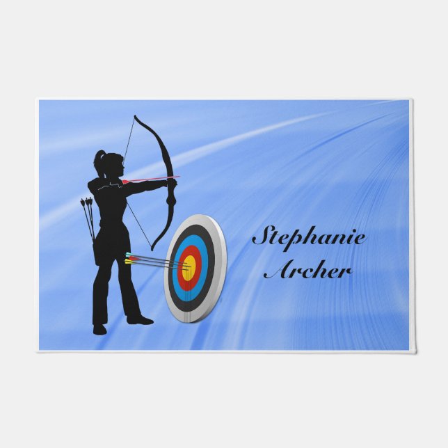Archery Sport Female Archer Target personalise Doormat (Front)