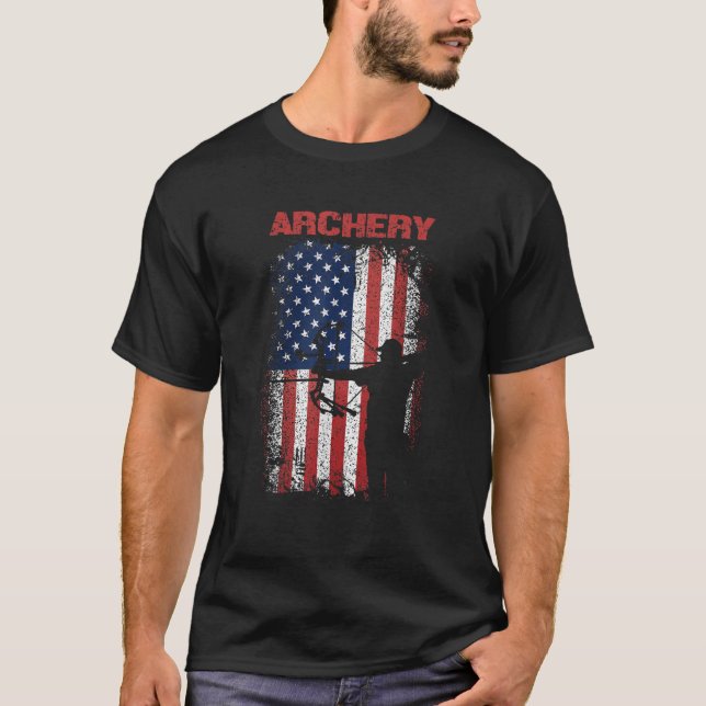 Archery Sports Retro American Flag America USA Bow T-Shirt (Front)