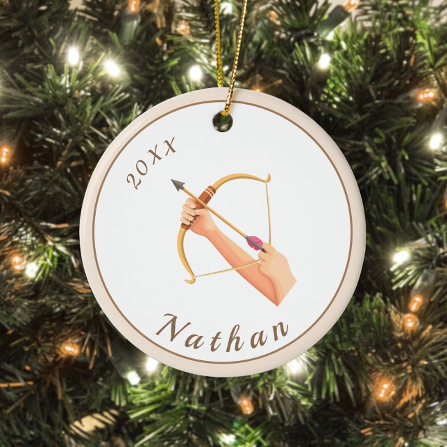 Archery Theme Custom Name & Year Personalized Ceramic Tree Decoration (Creator Uploaded)