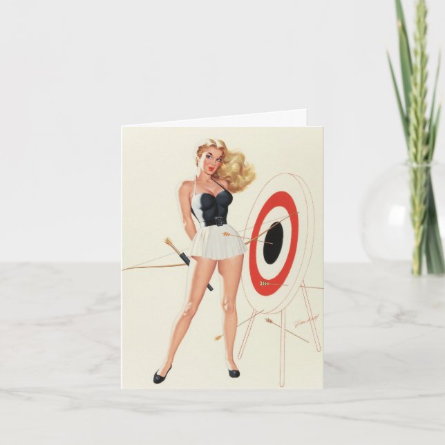 Archery,  Vintage Pinup Birthday Card (Front)