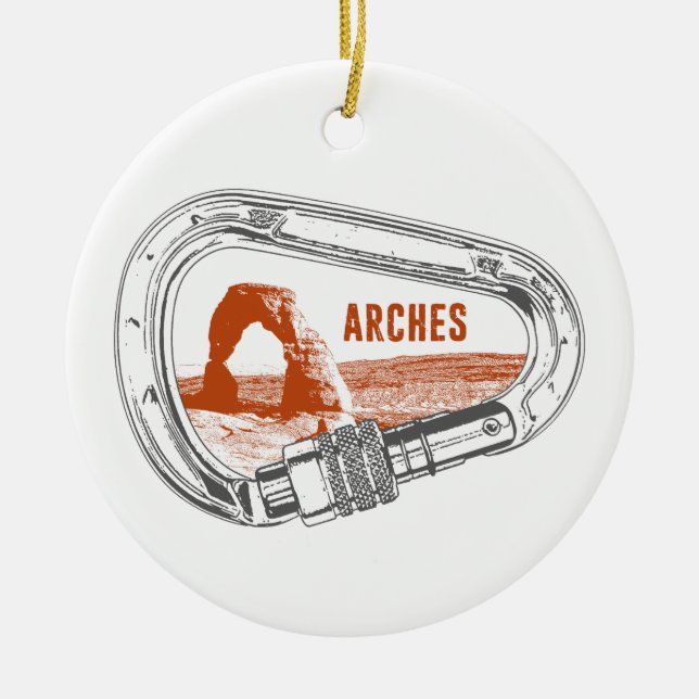 Arches National Park Climbing Carabiner Ceramic Tree Decoration (Front)