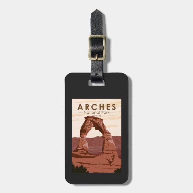 Arches National Park Delicate Arch Vintage Luggage Tag (Front Vertical)