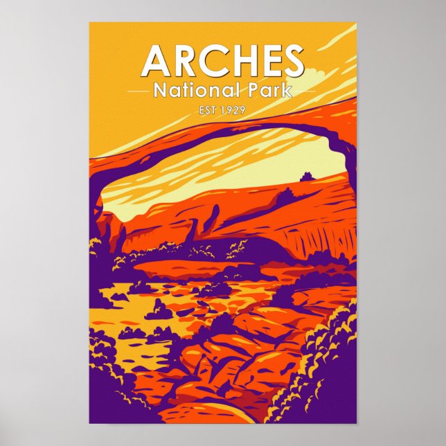 Arches National Park Double Arch Sunset Vintage  Poster (Front)