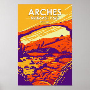 Arches National Park Double Arch Sunset Vintage Poster