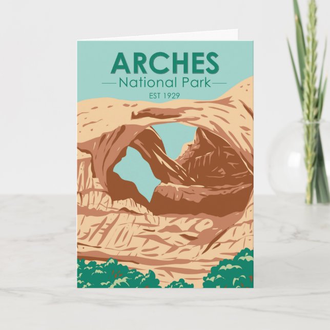 Arches National Park Double Arch Vintage Card (Front)