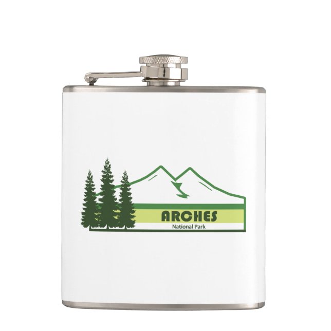 Arches National Park Green Stripes Hip Flask (Front)