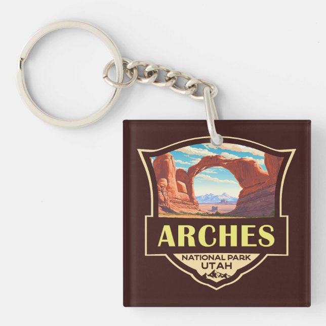 Arches National Park Illustration Retro Key Ring (Front)