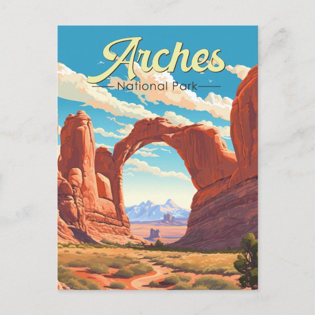 Arches National Park Illustration Retro Postcard (Front)