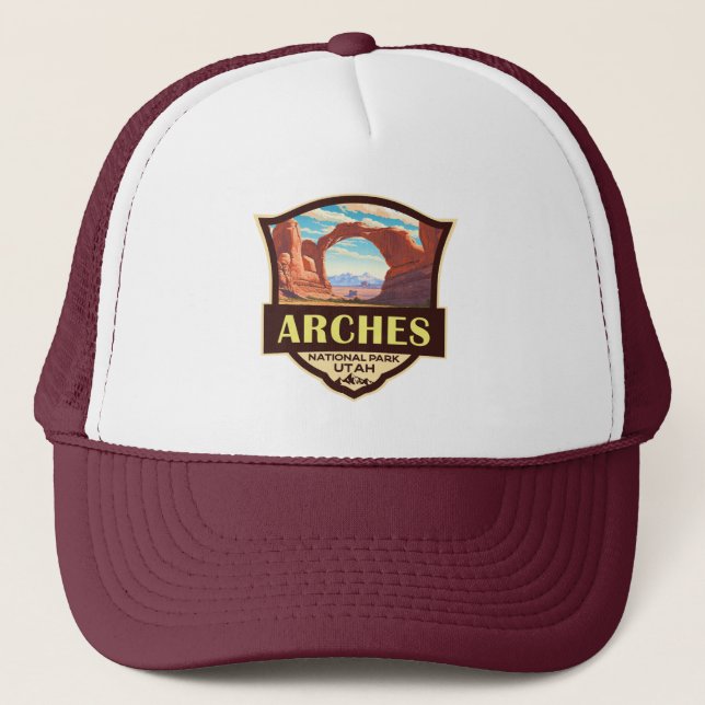 Arches National Park Illustration Retro Trucker Hat (Front)