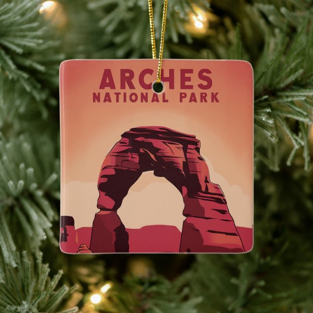 Arches National Park Minimalistic Illustration Ceramic Ornament (Tree)