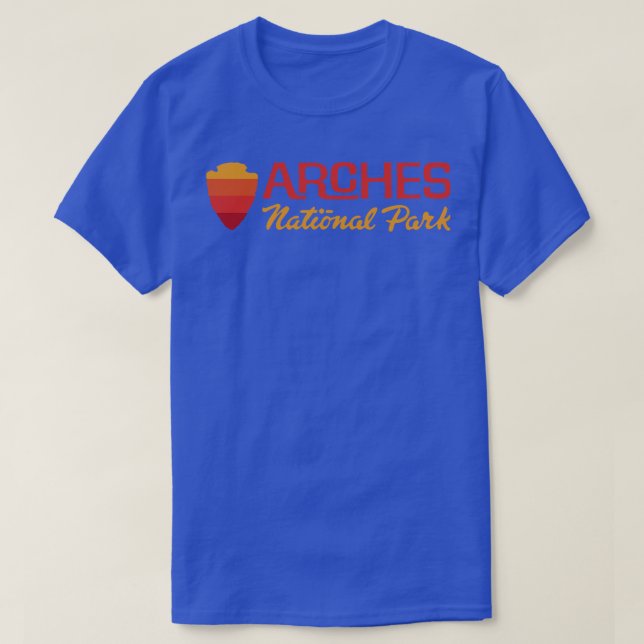 Arches National Park Retro Arrowhead Wordmark Red T-Shirt (Design Front)