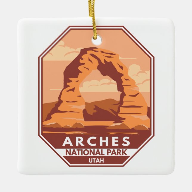 Arches National Park Utah Delicate Arch Art Retro Ceramic Ornament (Front)