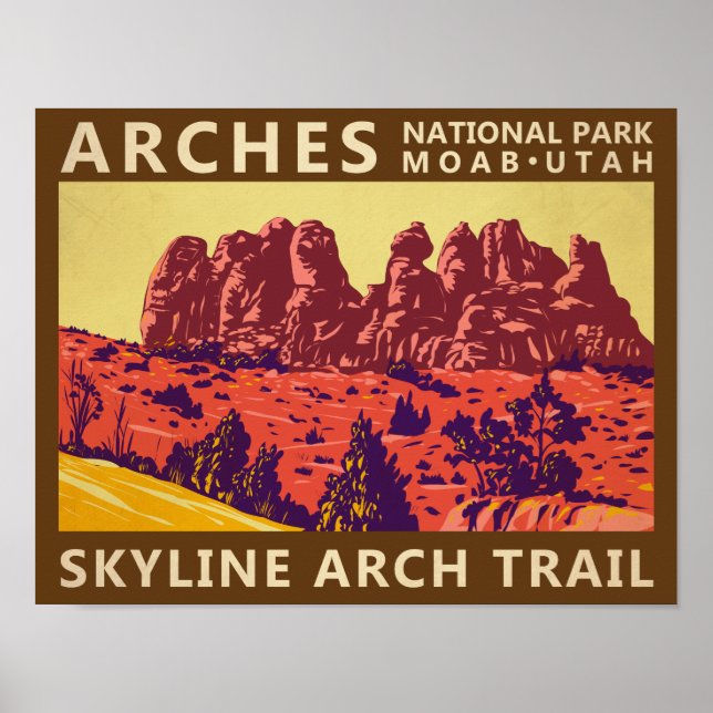 Arches National Park Utah Skyline Arch Trail Retro Poster (Front)