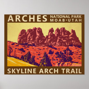 Arches National Park Utah Skyline Arch Trail Retro Poster