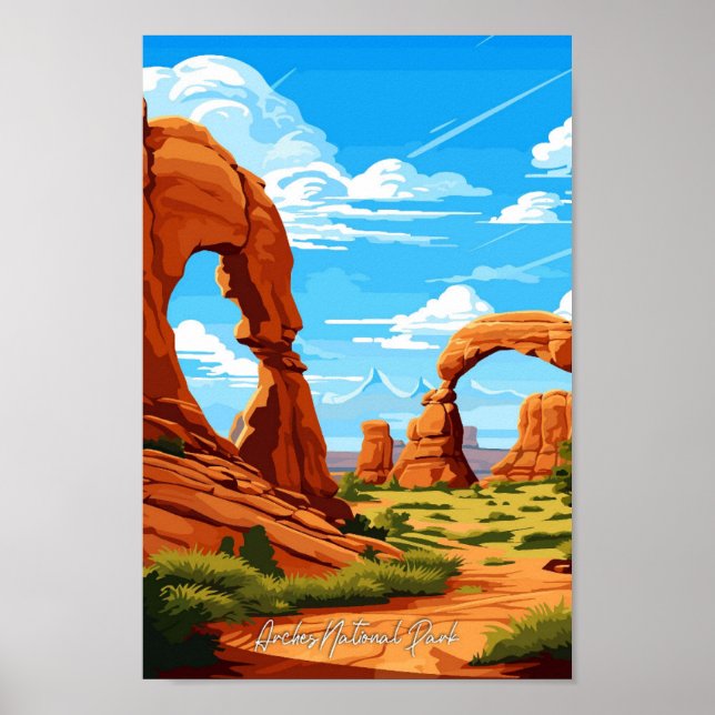 Arches National Park Vintage Travel Illustration Poster (Front)