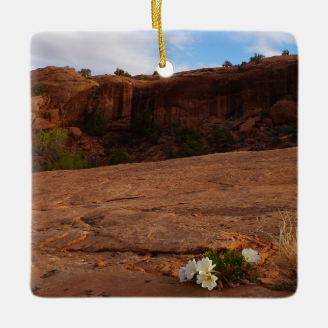Arches Slickrock and Evening Primrose Landscape Ceramic Tree Decoration (Front)