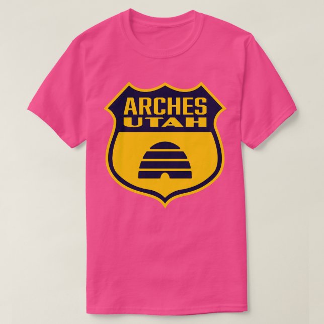 Arches Utah Retro Flag Shield Blue T-Shirt (Design Front)