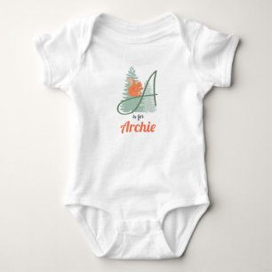 Archie Name Reveal Letter A Woodland Boy Squirrel Baby Bodysuit