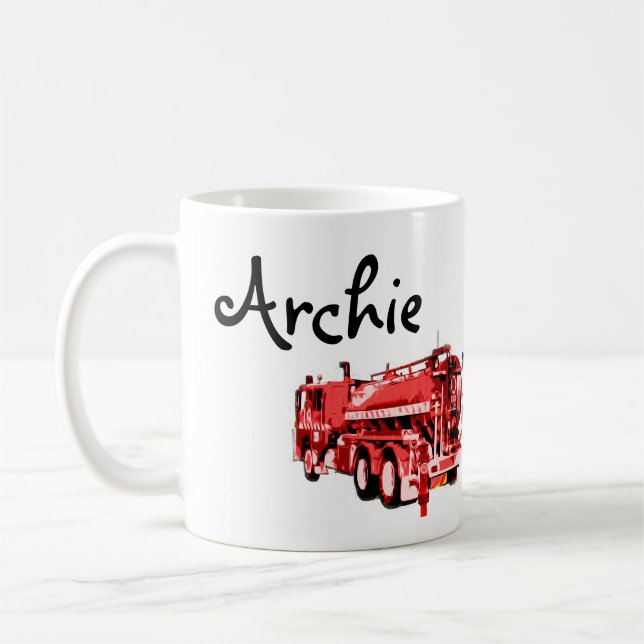 Archie Name With Red Fire Truck,   Coffee Mug (Left)