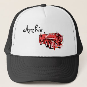 Archie Name With Red Fire Truck, Trucker Hat