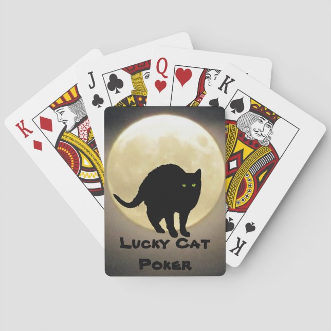 Arching Black Cat and Moon Lucky Cat Poker Playing Cards (Back)