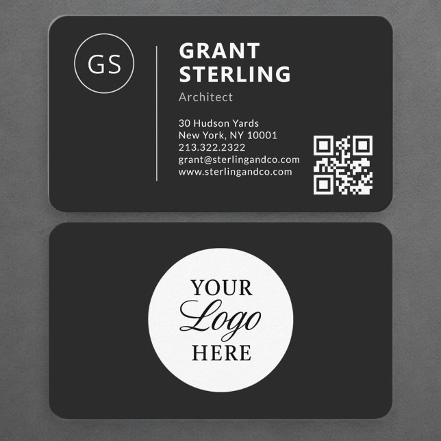 Architect Black Logo QR Code Professional Business Card (Creator Uploaded)