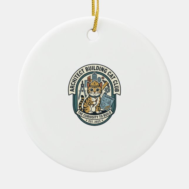 Architect Building Cat Cat Graphic Tee Art - Archi Ceramic Tree Decoration (Front)