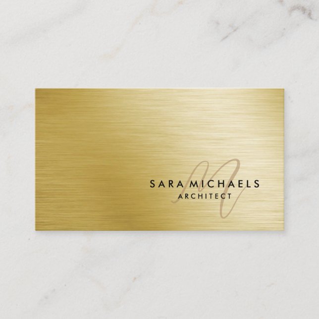 Architect Construction Monogram Faux Gold Business Card (Front)