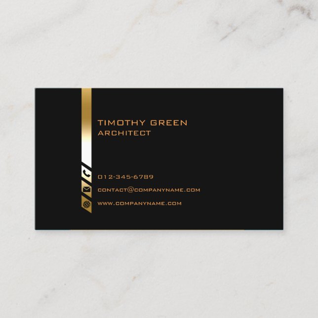 Architect Construction Trade Skills Gold Stripe Business Card (Front)