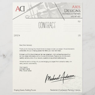 Architect Contract Cover Letter with Blueprint Custom Letterhead