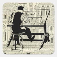 Architect engineer drafting table art illustration
