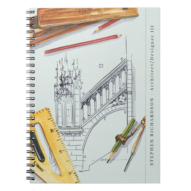 Architect Engineer Watercolor Monogram Notebook (Front)