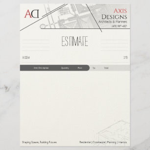 Architect Estimate Template with Blueprint Design Custom Letterhead