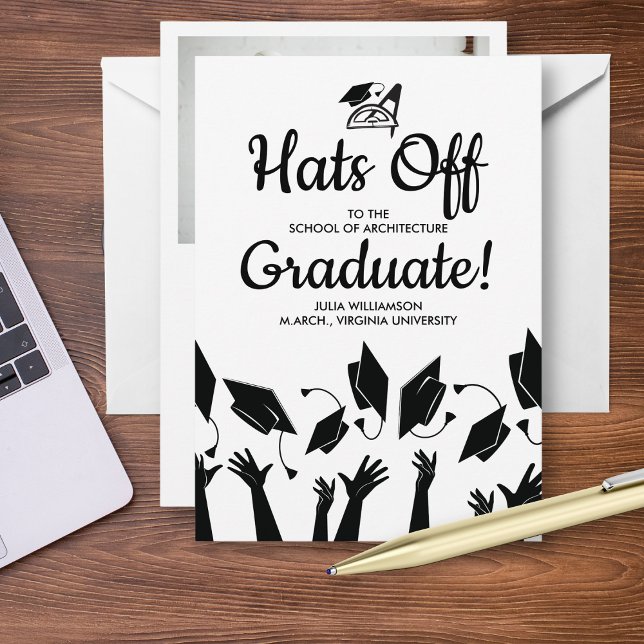 Architect Graduation Hats Off Grad Photo Party Invitation (Creator Uploaded)