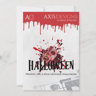 Architect Halloween Zombie & Blood Greetings Holiday Card