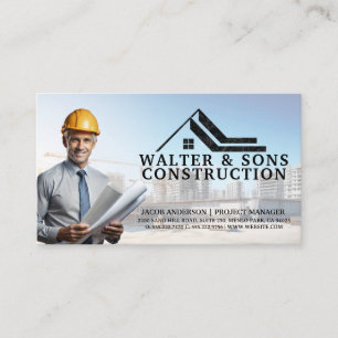 Architect Holding Blueprints   Construction Site Business Card