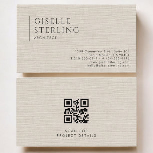 Architect Luxury Neutral Linen QR Code Business Card