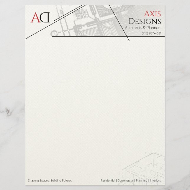 Architect Minimalist Blue Print White Custom Letterhead (Front)