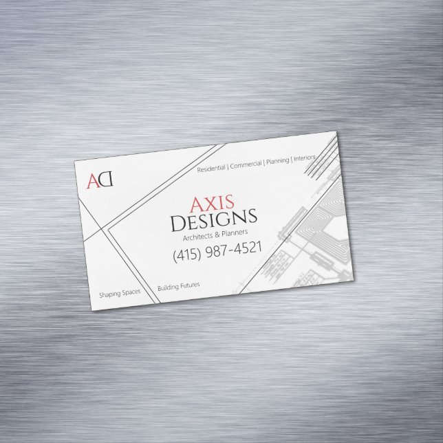 Architect Minimalist Blue Print White Magnetic Business Card (In Situ)