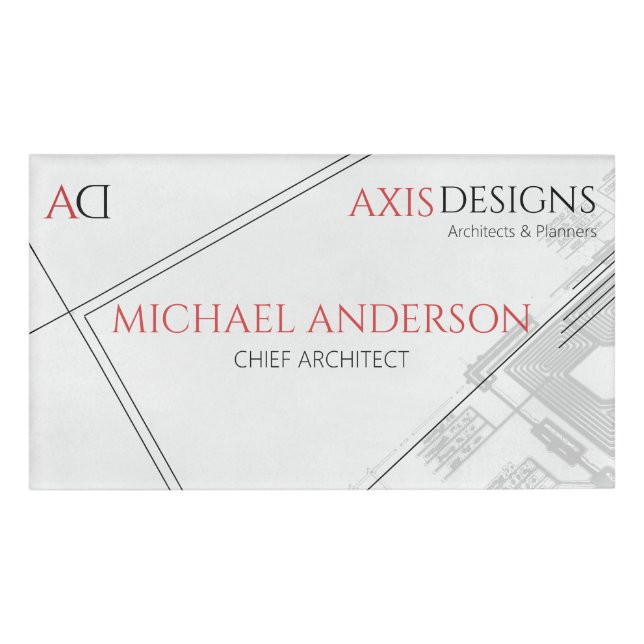 Architect Minimalist Blue Print White Name Tag (Front)