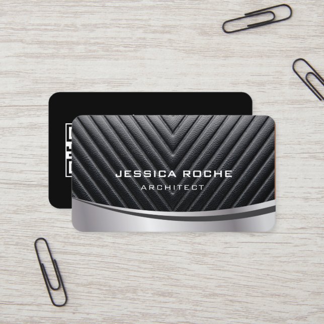 Architect Professional Black Silver Metal QR Code Business Card (Front/Back In Situ)