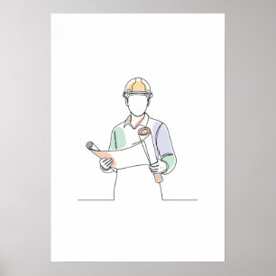Architect simple one line art continuous poster