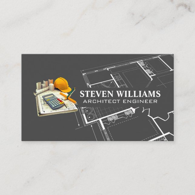 Architect Tools | Blueprints | General Contractor Business Card (Front)