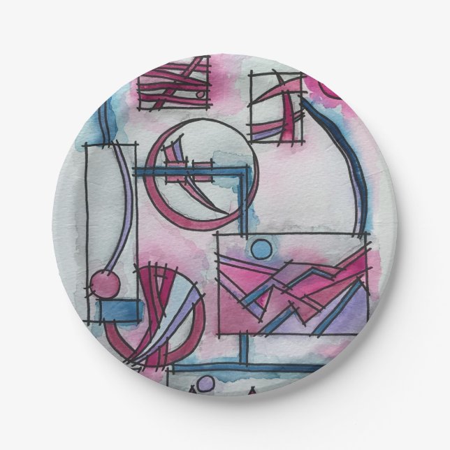 Architect's Dream Three-Modern Bauhaus Geometric Paper Plate (Front)