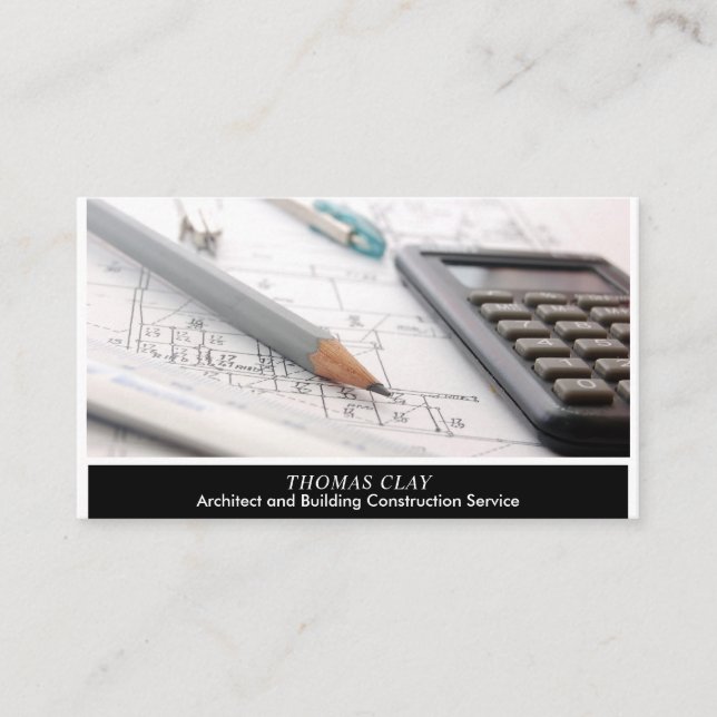 Architects Work Tool Construction, Black and White Business Card (Front)