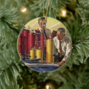 Architects Working in an Office, Vintage Business Ceramic Tree Decoration