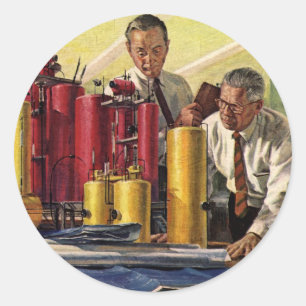 Architects Working in an Office, Vintage Business Classic Round Sticker