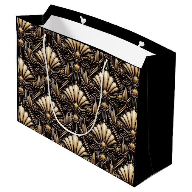 Architectural Art Deco | Black Gold Luxe Gift Bag (Back Angled)