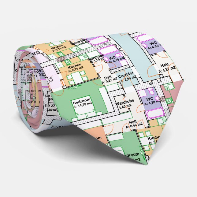 Architectural Blueprint Pattern Men's Neck Tie (Rolled)